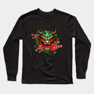 Wonderful colorful dragon head with flowers Long Sleeve T-Shirt
